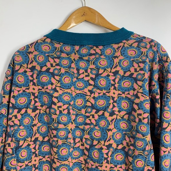 Natural Life Floral Print Sweatshirt Teal Cropped V Neck Long Sleeve Women's M - Picture 4 of 12